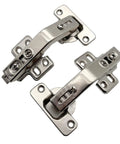 Straight Up Smooth Two Pack Concealed Cabinet Hinges Compatible With Corner Cupboards Full Overlay Face Frame Doors Adjustable Hydraulic 135 Degree Soft Closing Silver Hardware close-up view showing design and fittings