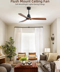 Modern living room with Dope 52 Inch Ceiling Fan With Lights And Remote Control, solid wood blades, bright soft lighting.