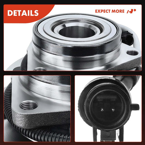 Close-up of 2 Pack Front Wheel Bearing And Hub Assembly With ABS For Ford F150 1997 1998 1999 2000 4WD And 5 Lug Wheel Hub