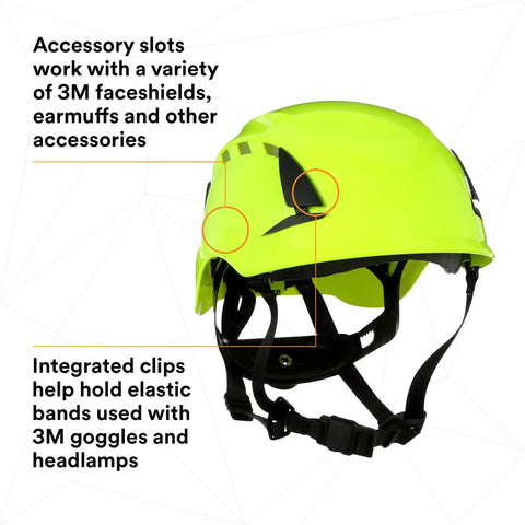 Jobsite Ready Safety Helmet With 6 Point Suspension And Chin Strap Ventilated High Visibility Green ANSI X5014V for accessories
