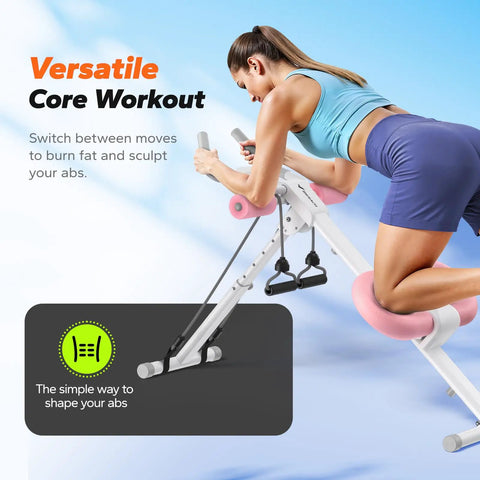 Your New Home Gym Essential With This Adjustable Ab Trainer Engineered For Rapid Belly Fat Burn And Rock Hard Core Gains Featuring Padded Knee Support Foldable Design For Quick Storage In Bright Pink during a core workout.