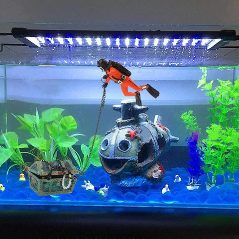 Live Action Undersea Treasure Chest Aquarium Ornament With Diver Air Bubbler For Aerating Your Fish Tank Durable Orange Resin Decoration That Really Pops In Any Freshwater Or Saltwater Tank inside fish tank with plants