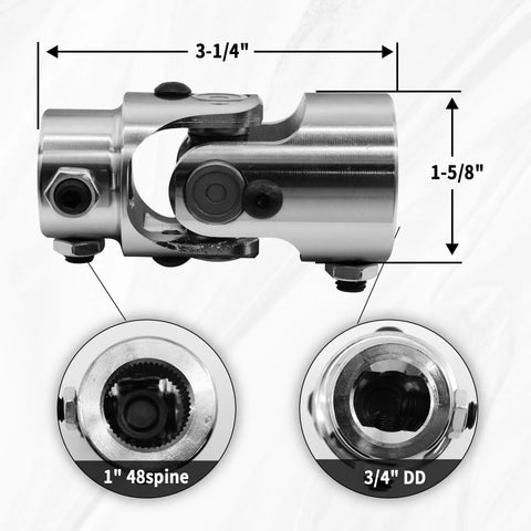Beefy Heavy Duty 1 Inch 48 Spline to Three Quarter Inch Double D Chrome Steering Universal Joint Shaft 83mm Length for Grinding Machines Automotive Parts Levelers and Lifts, 1" 48 spline to 3/4" DD
