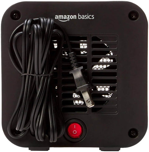 Back view of Ceramic Portable Mini Space Heater for Desk and Office Use, Fast Heating, Energy Efficient 500W, black with cord