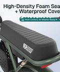 All Terrain Electric Bike With 750W Motor padded seat and waterproof cover detail