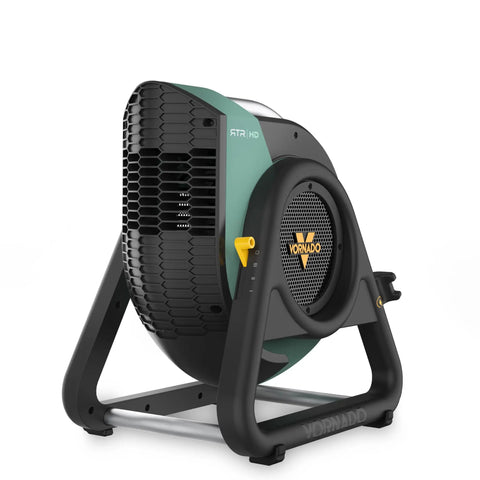 Heavy Duty Air Circulator Fan With 3 Speed High Velocity Blower 270 Degree Tilt IP54 Motor in rugged black and green case