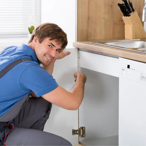 Person installing self closing cabinet hinges set of 4 in iron with golden finish soft close rust resistant durable kitchen cabinet hardware.