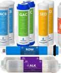 1 Year Alkaline Reverse Osmosis System Replacement Filter Set With 50 GPD Membrane, 10 Inch Water Filter Kit, 10 Filters
