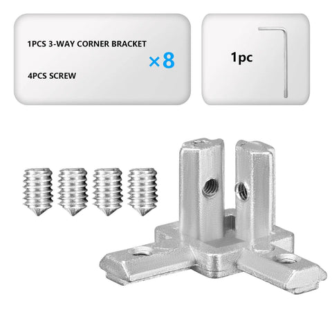 Eight Set Silver Tri Corner Bracket Kit With Three Way End Connectors And 32 M4 Screws Plus Hex Wrench For 2020 6mm Aluminum Extrusion