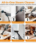 Handheld One Point Two Five Liter Steam Cleaner With Killer Steam Power And Fast High Output For Chemical Free Auto Wash And Kitchen Or Garage Grease Removal In Smooth White Design That Beats Every Stain Dead with multiple attachments for versatile cleaning.