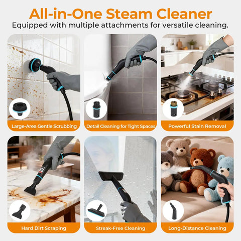 Handheld One Point Two Five Liter Steam Cleaner With Killer Steam Power And Fast High Output For Chemical Free Auto Wash And Kitchen Or Garage Grease Removal In Smooth White Design That Beats Every Stain Dead with multiple attachments for versatile cleaning.