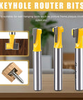 Three Pack Keyhole Router Bits Set With 1/4 Inch Shank Pro Grade Carbide T Slot Router Bits For Woodworking Includes 5/16 3/8 And 1/2 Inch Blade Diameters For Slotting Milling And T Track Projects displayed on table