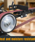 Straight Up 2 X 72 Inch Sanding Belts 240 Grit Aluminum Oxide Grinding Belt for Belt Grinders on a machine with metal wheel.