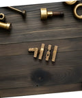 Brass Invisible Barrel Hinges For Jewelry Boxes, 25 Pack Concealed Cylinder Hinges displayed on a wooden surface