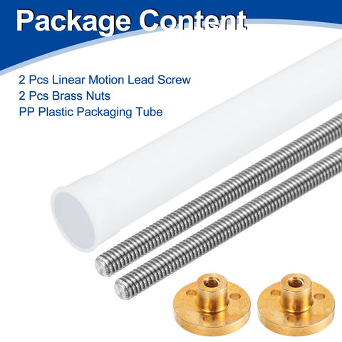 Two Pack 700Mm TR4X1 Lead Screws With Brass Nuts, 1Mm Pitch, 1 Start, 1Mm Lead, 304 Stainless Steel Rods, Plastic Packaging Tube