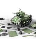 STEM Army Tank Building Kit With 284 Pieces For Kids Ages 7 To 16, metal parts, tank partially assembled with tools shown