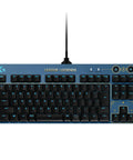 Sick League Of Legends Themed Mechanical Gaming Keyboard With Tactile Gx Switches And LightSync Rgb Lighting Featuring A Detachable Wired Cord And Dedicated Numeric Keypad For Dope Competitive Play, top view.
