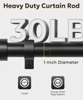 Heavy Duty 1 Inch Curtain Rod Adjustable 32 To 120 Inches Black Indoor Outdoor Drapery Pole With 30lb Capacity