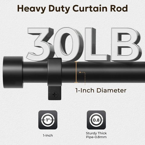 Heavy Duty 1 Inch Curtain Rod Adjustable 32 To 120 Inches Black Indoor Outdoor Drapery Pole With 30lb Capacity