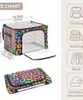 Hella Roomy Foldable Storage Bin With Clear Front Window And Top Front Twin Zippers Built Tough Steel Rod Support Real Sturdy Home Organizer Leopard Print Rainbow Decor, 16.9 x 11.4 x 10 inches, for clothing and bedding.