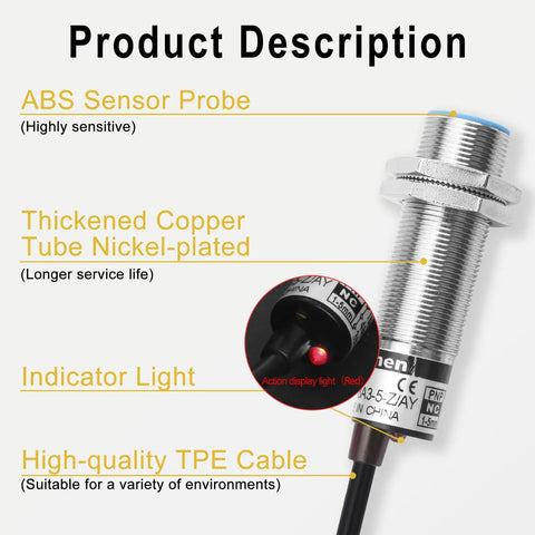 No Nonsense M18 Shielded Capacitive Proximity Sensor Switch LJC18A3-5-Z/AY 5mm Detection 10 30V DC 200mA Output PNP Normally Closed 3 Wire Blue Housing Dielectric Object Sensor For Easy Mounting, nickel-plated