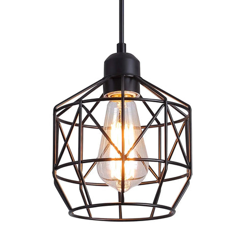 Industrial Pendant Light Fixture Black Basket Cage With E26 Base Rustic Farmhouse Ceiling Light for kitchen or dining room view