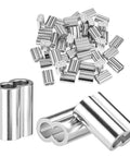 Heavy Duty 50 Pack Aluminum Crimping Loop Sleeves For One Quarter Inch Wire Rope And Cable Double Hole Gritted Ferrule Sleeves For Secure Ends DIY Rigging And Cable Work, 1/4 in