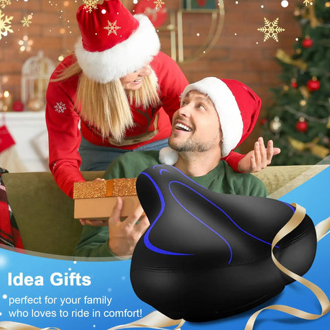 Oversized Comfy Bike Seat With Extra Padding And Memory Foam For Men And Women Universal Replacement Bicycle Saddle Waterproof Leather Blue Tailbone Relief in holiday setting with couple