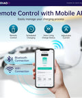 Mobile app showing remote control features for Total Game Changer Level 2 Ev Charger For J1772 Rides Churning Out 40 Amps At 240 Volts.