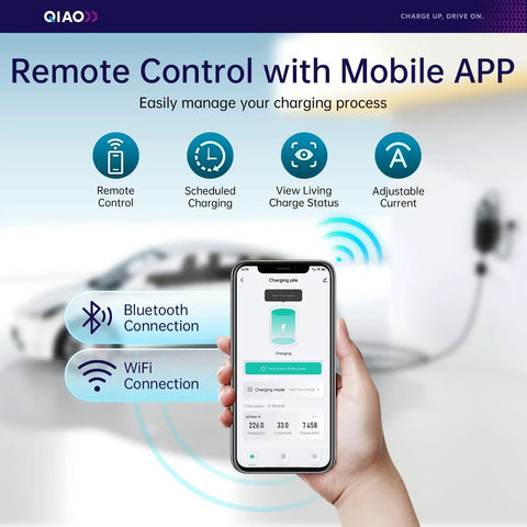 Mobile app showing remote control features for Total Game Changer Level 2 Ev Charger For J1772 Rides Churning Out 40 Amps At 240 Volts.