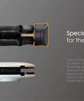 Side view of black Donut Power Strip showing socket design with special fit for third pin, space-saving accessory for home and travel use.