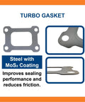 Turbo gasket kit for Cummins ISX15/QSX15; steel with MoS2 coating, front view of rectangular gasket