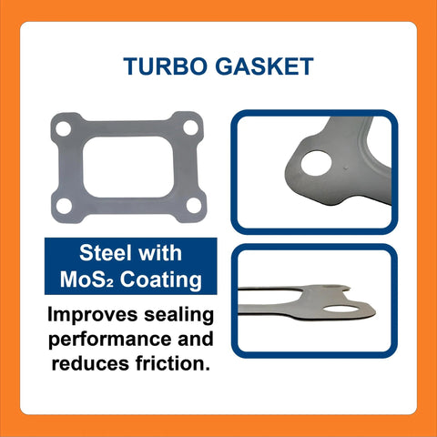Turbo gasket kit for Cummins ISX15/QSX15; steel with MoS2 coating, front view of rectangular gasket