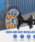 Built Tough Rock Solid 8x6.5 Lug Shipping Container Wheels with a black axle and secure installation for easy cargo hauling.