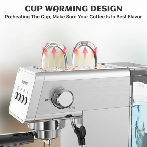 Semi Automatic Espresso Machine With 20 Bar Italian Pump showing cup warming design for optimal coffee flavor.