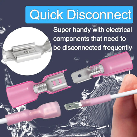 Heat Shrink Spade Connectors Set Beefy Heavy Duty Durable Waterproof Quick Disconnect Crimp Terminals shown in detail