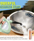 Hella Badass Handheld Steam Cleaner With 3 Bar High Pressure And 11 Piece Chemical Free Kit For Deep Household Surfaces Like Sofa Grout Carpet Couch And Car Cleaning focused on cleaning a sink prepped with steam.