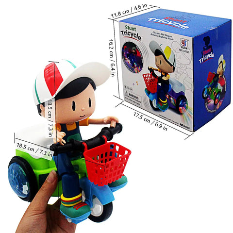 Electric Ride On Tricycle Toy For Baby And Toddler With Music And Luminous Lights For Stunt Performance Cartoon Motorcycle Vehicle Kiddo Friendly Gift For Boys Birthday, 18.5 cm toy