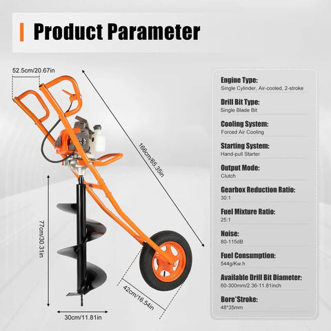Gas Powered Earth Auger With 11 Inch Bit For Fence Garden And Tree Planting No Sweat Two Stroke Post Hole Digger diagram