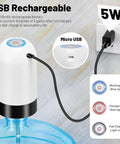 Portable USB Charged Water Pump For 3 To 5 Gallon Jugs Electric Drinking Water Dispenser showing USB charging, black and white design