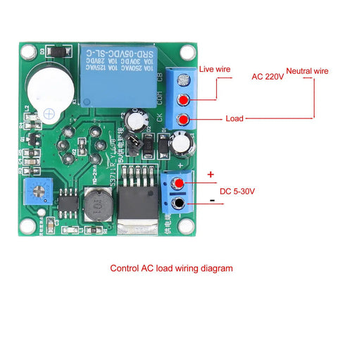 Plug And Play Smoke Sensor Module With Adjustable Threshold And Cranking Buzzer, showing wiring diagram with AC and DC connections.