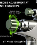 Close-up of precision adjustable tips on Professional Grade Lvlp Air Spray Gun Kit for spray width and fluid control.