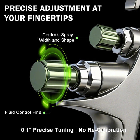 Close-up of precision adjustable tips on Professional Grade Lvlp Air Spray Gun Kit for spray width and fluid control.