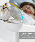Elongated Toilet Seat White for Bathroom with elegant design, showcasing quiet closing feature and unique marbled pattern.