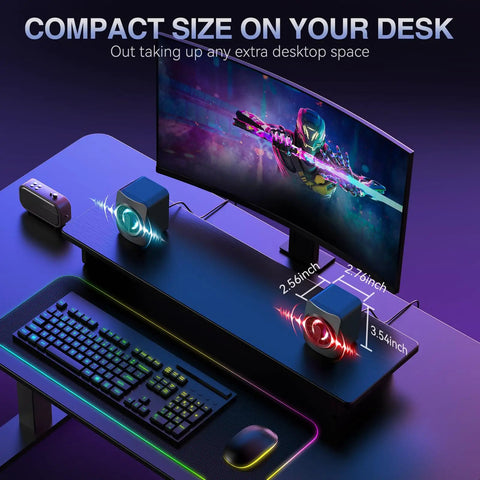 Compact USB Powered PC Speakers With 3.5mm AUX And Dual 3W Drivers Deliver Crystal Clear Stereo Sound, 7 Color RGB Lighting setup