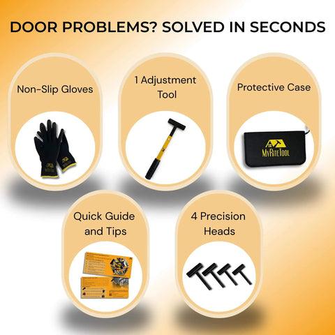 4 In 1 Door Hinge Adjustment Tool Kit for Realigning Sagging Doors and Installing Hinges with precision gap wrench and gloves