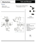 Oil Rubbed Bronze Tub And Shower Faucet With Two Handles Convertible Design Multi Setting Shower Head Washerless Brass And Copper Waterways diagram