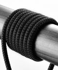 Close-up of braided nylon jacket on Three In One Beefed Up Shielded One Eighth Inch To Dual Quarter Inch TS Audio Y Cable.