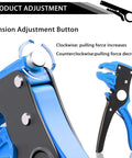 Close-up of tension adjustment button on 2-In-1 Automatic Wire Stripper And Cutter For Electronics And Automotive Repair With Eagle Nose Pliers In Blue