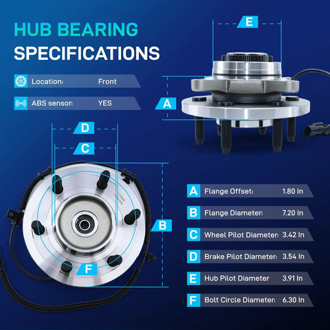 Specifications of Front Wheel Bearing And Hub Assembly For 2011-2014 F-150 Expedition Navigator 6 Lug 4WD With ABS